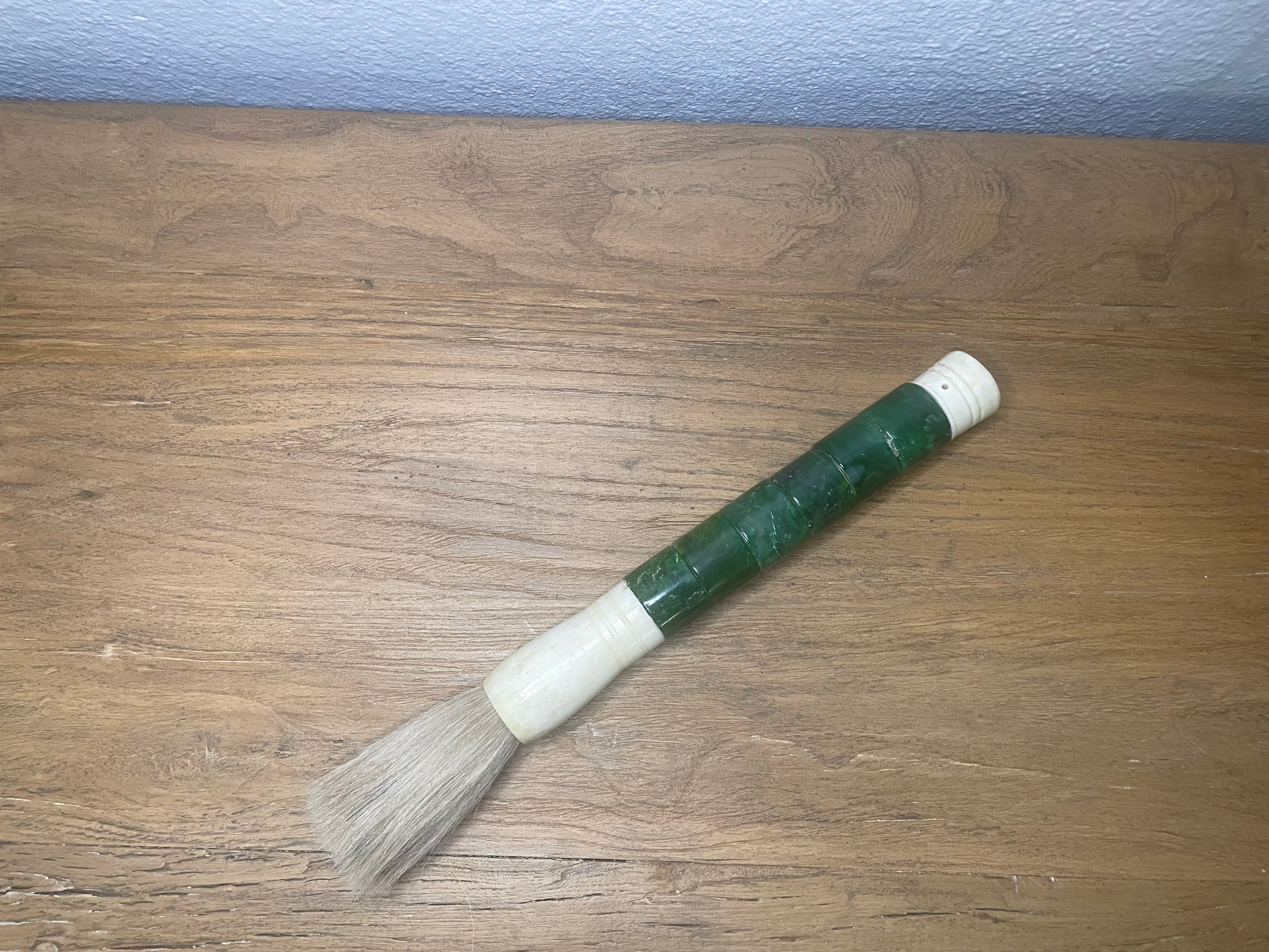 Green Jade Calligraphy Brush / 14 inches Dark and light