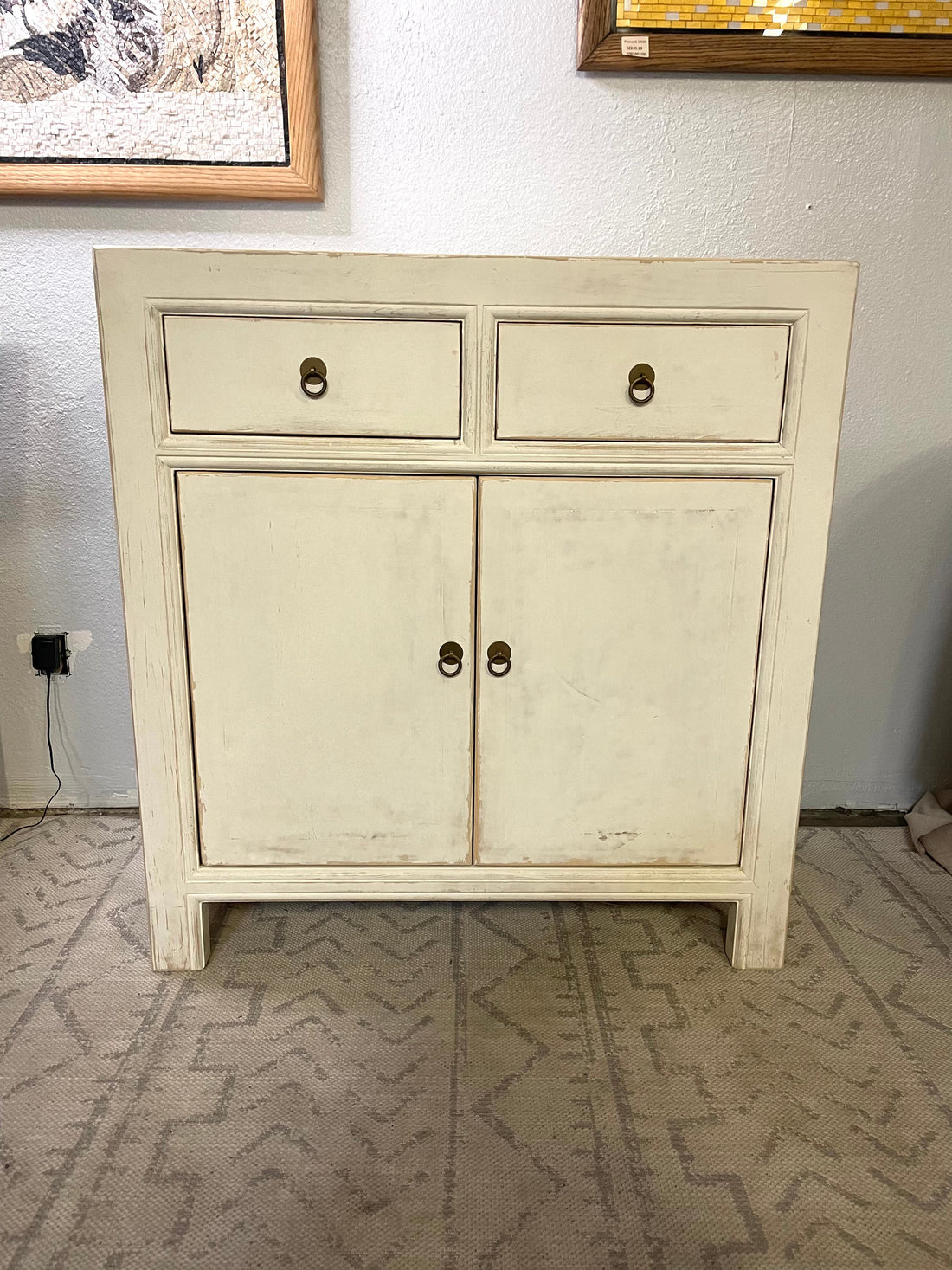 Handmade vintage two drawers cabinet /side table 34x16x36