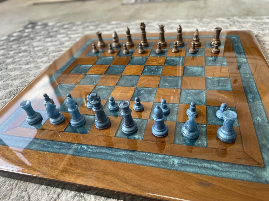 Custom Chess Set - Wooden Chess Board - Modern Resin Chess Pieces